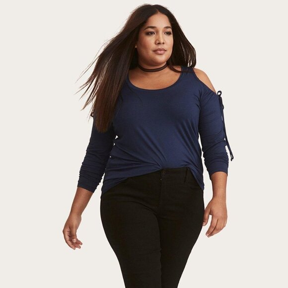 Torrid Super Soft Navy Cold Shoulder Top 2X - Picture 2 of 9